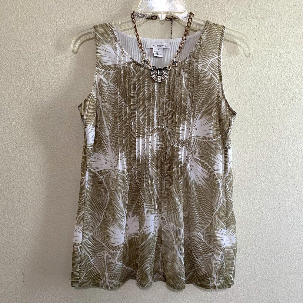 Liz Clairborne lined tropical leaves sleevless shirt. size small